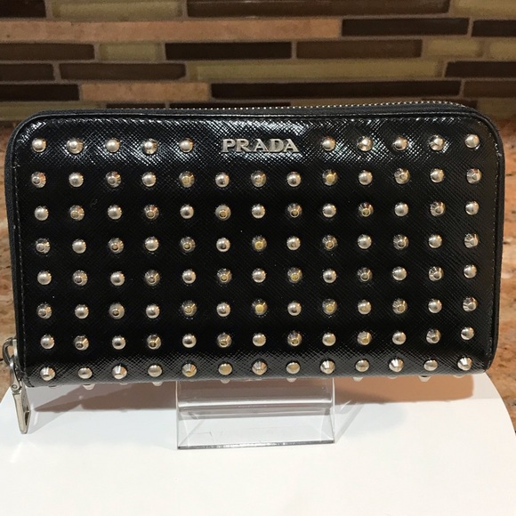PRADA Vernice Studded Saffiano Leather Zip Around Wallet π€©π₯ - Picture 17 of 17
